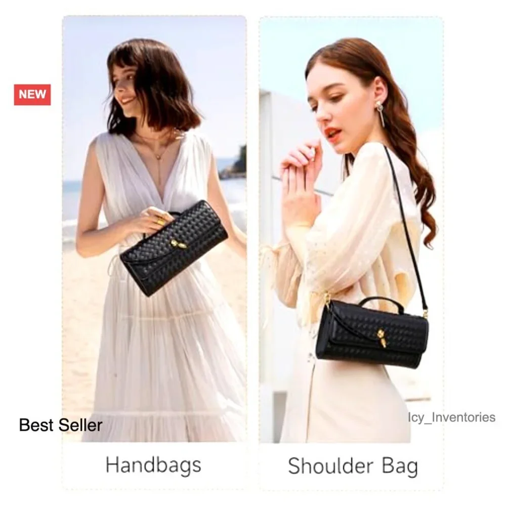 PU Leather Woven Evening Clutch Purse, Adjustable Strap Crossbody Shoulder Bag